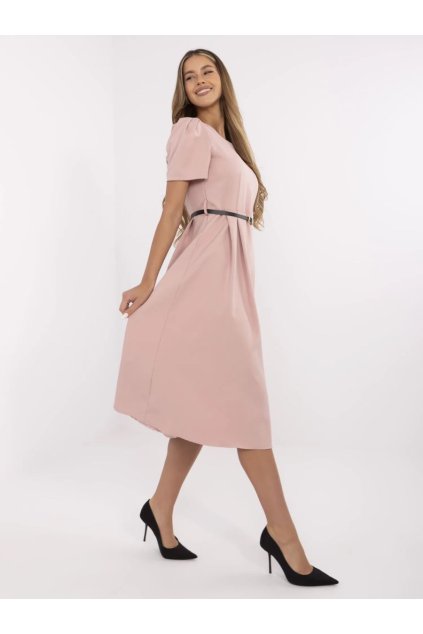 Elegantní šaty s nabíranými rukávy Italy Fashion tmavě růžové