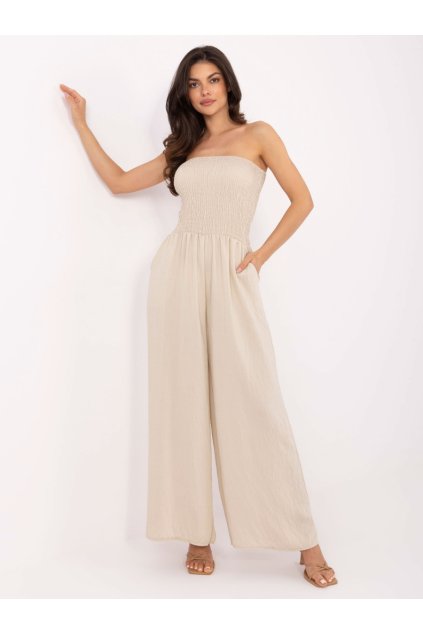 Letní overal bez ramínek Italy Fashion béžový