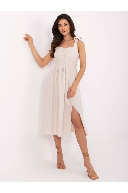 Letní šaty se zavazovacími ramínky Italy Fashion béžové