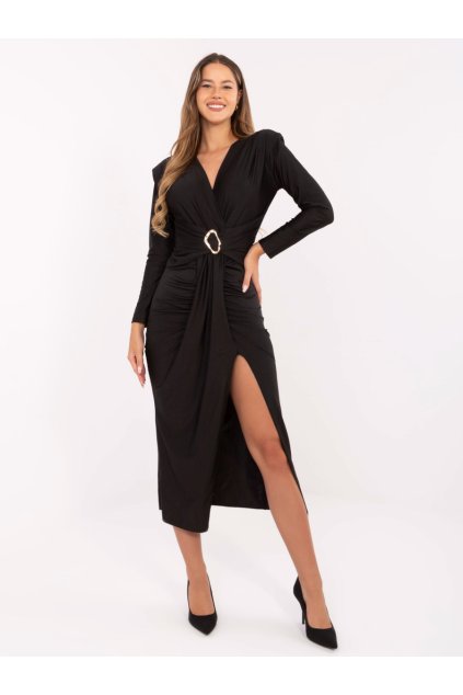 Elegantní šaty s řasením Italy Fashion černé