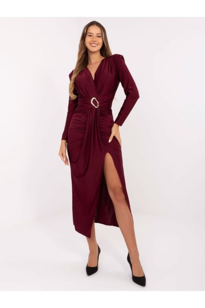 Elegantní šaty s řasením Italy Fashion bordó