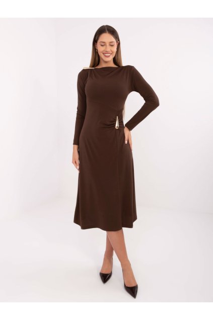 Elegantní šaty se sponami Italy Fashion hnědé