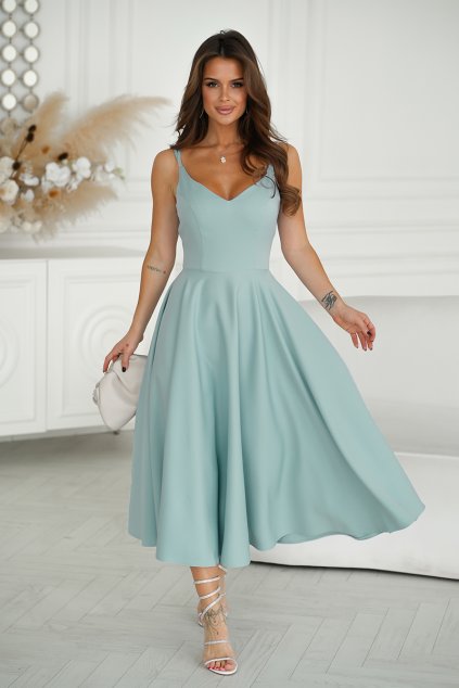 Elegantní společenské šaty na ramínka Bicotone mátové