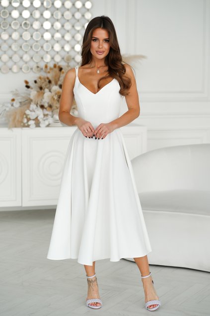 Elegantní společenské šaty na ramínka Bicotone bílé