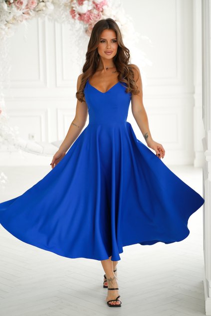 Elegantní společenské šaty na ramínka Bicotone modré