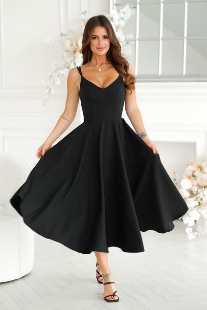 Elegantní společenské šaty na ramínka Bicotone černé