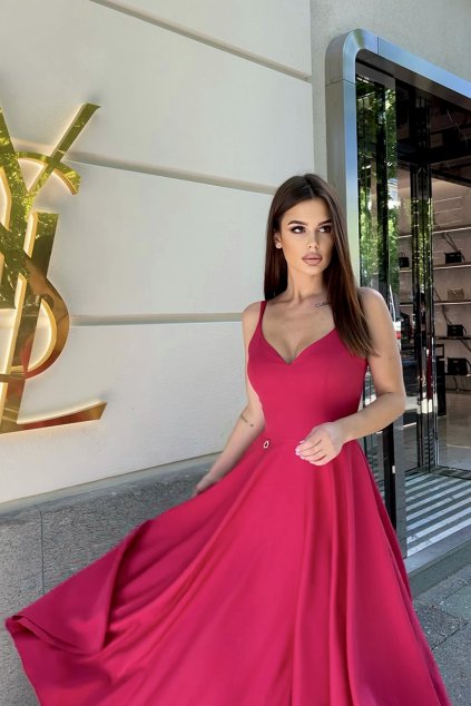 Elegantní společenské šaty na ramínka Bicotone fuchsiové