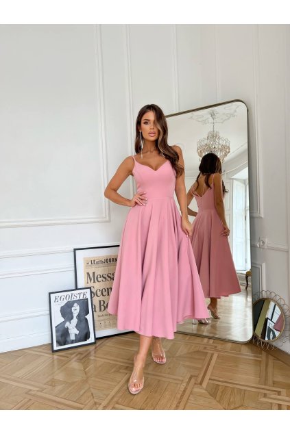 Elegantní společenské šaty na ramínka Bicotone světle růžové