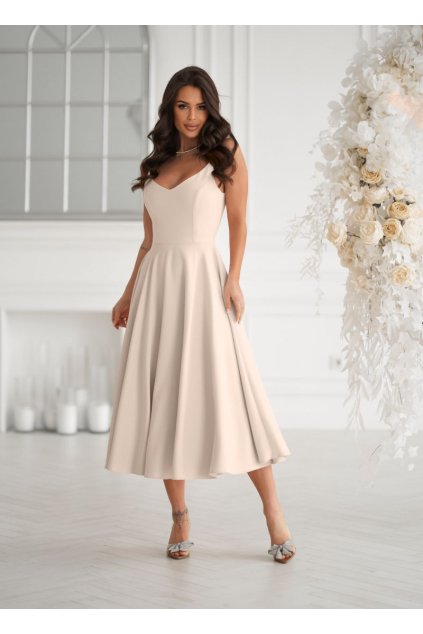 Elegantní společenské šaty na ramínka Bicotone béžové