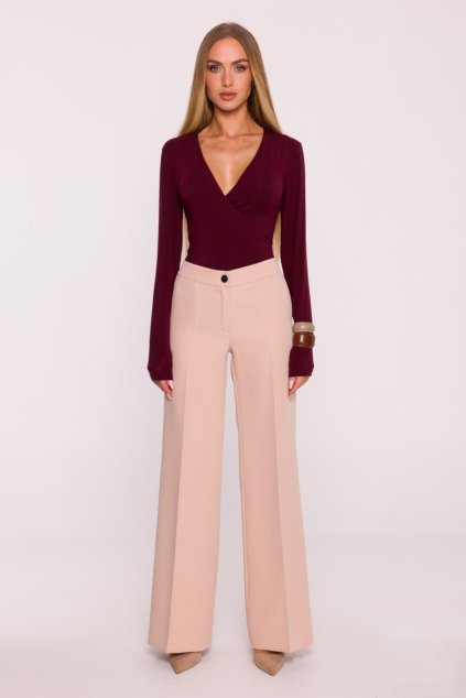 Dámské široké společenské kalhoty MOE M875 béžové