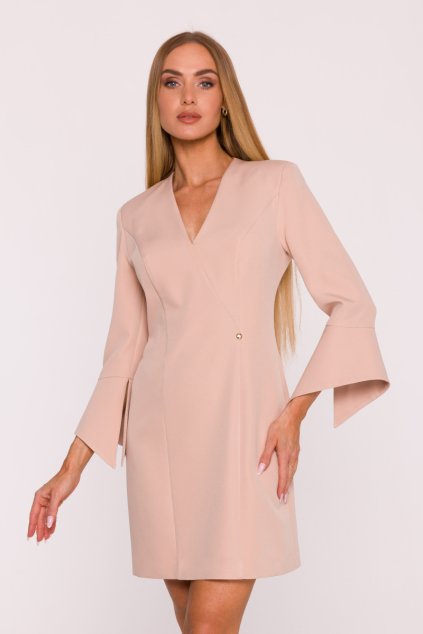 Elegantní minišaty s širokými manžetami MOE M876 béžové