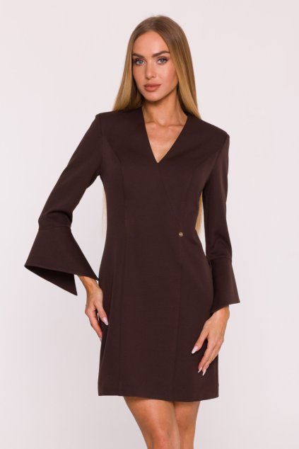 Elegantní minišaty s širokými manžetami MOE M876 hnědé