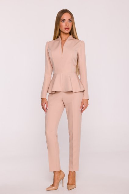Elegantní peplum overal MOE M878 béžový