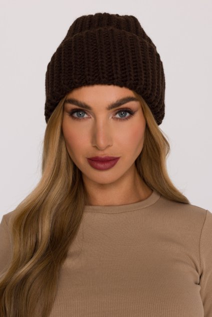 Pletená ohrnutá čepice beanie MOE M895 hnědá
