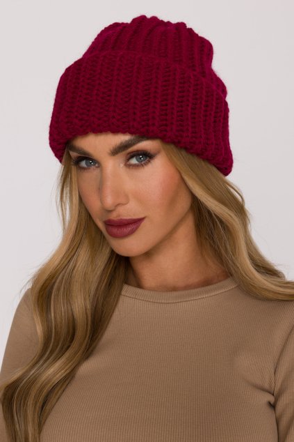 Pletená ohrnutá čepice beanie MOE M895 burgundy