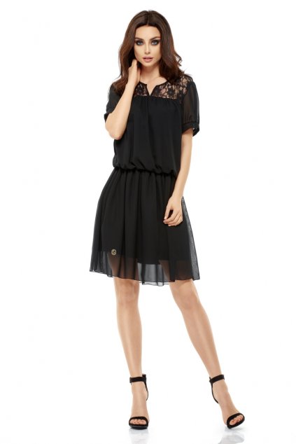 Lehounké šifonové šaty s krajkou Lemoniade L241 černé