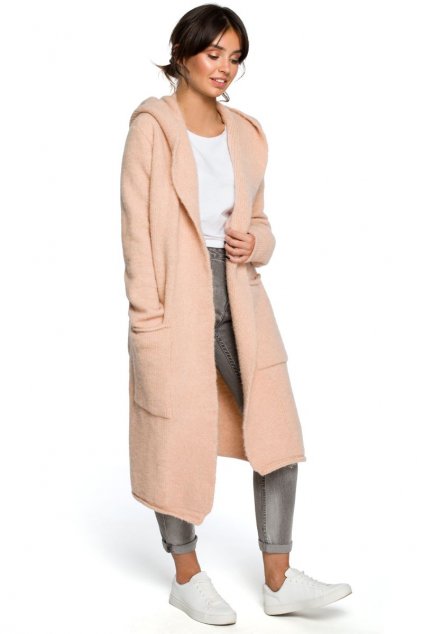 Teplý pletený kabátek s kapsami Be BK016 růžový