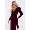 Společenské sametové maxišaty s výstřihem do V MOE M828 bordó