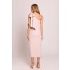 Společenské midišaty na jedno rameno MOE M847 béžové