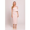 Společenské midišaty na jedno rameno MOE M847 béžové