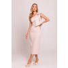 Společenské midišaty na jedno rameno MOE M847 béžové