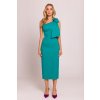 Společenské midišaty na jedno rameno MOE M847 tyrkysové