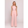 Elegantní společenský overal s krajkou MOE M866 růžový