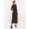 Elegantní hladké šaty s ozdobou Italy Fashion hnědé