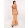 Dlouhé šaty s efektním výstřihem Italy Fashion světle hnědé