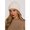 Pletená ohrnutá čepice beanie MOE M895 smetanová