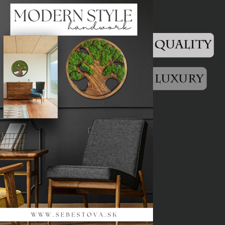 Modern design and handcraft combined with wood and stabilized moss