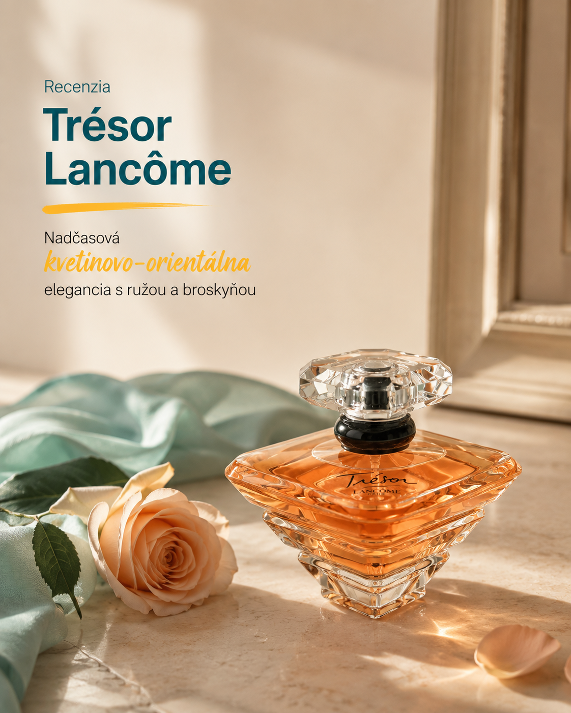 Recenzia Trésor Lancôme: nadčasová kvetinovo-orientálna elegancia s ružou a broskyňou