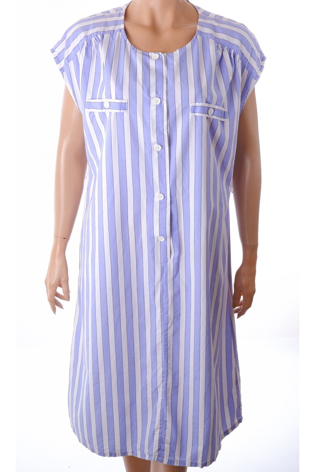 Šaty modro bílé pruhované na knoflíky vintage s kapsami vel. 44 / uk 18 / L