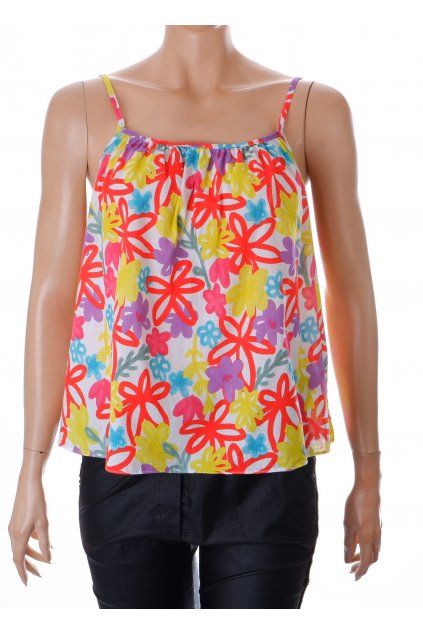 Halenka Primark bílá s barevnými kreslenými květy na ramínka vel M/L
