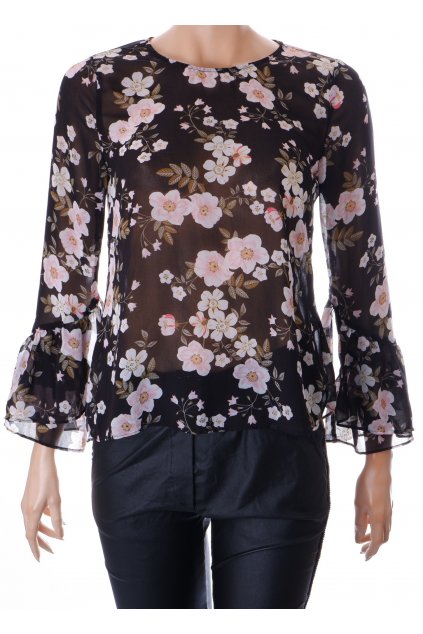 Halenka New look černá průsvitná se vzorkem růží vel S/M