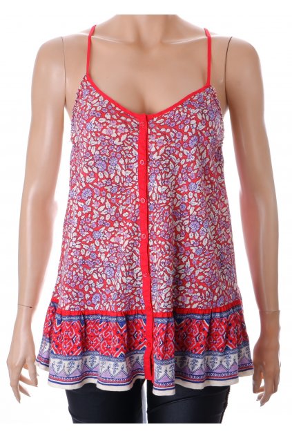 Tričko American Eagle červené s bílo růžovým vzorkem dole ornamenty na ramínka vel M-L