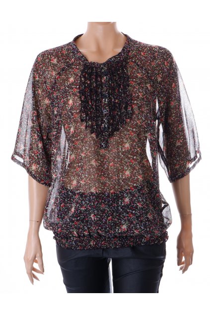 Halenka C&A černá s barevným kvítím s drobným fíží vel M/L VADA