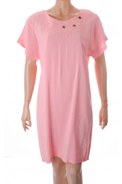 Šaty retro StyLove růžové u výstřihu zdobené zlatými kroužky vel M/L