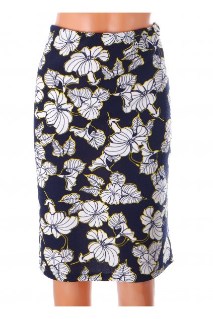 Sukně Promiss černá s bílo žlutými květy v pase gumka vel L