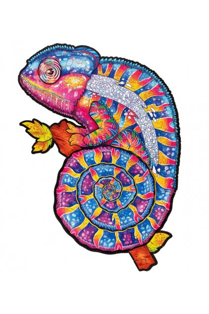 DŘEVĚNÉ BAREVNÉ PUZZLE - Hypnotický chameleon