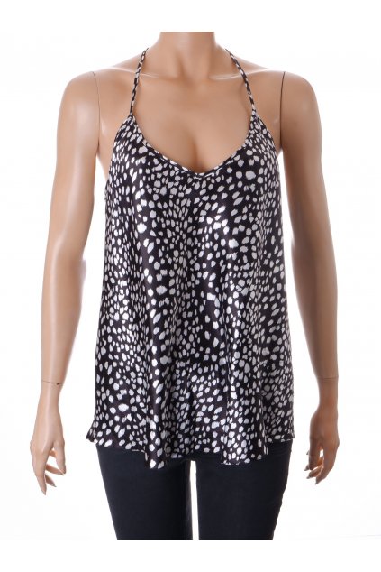 Halenka F&F lesklá černá s bílým vzorkem na ramínka vzadu černá krajka vel L