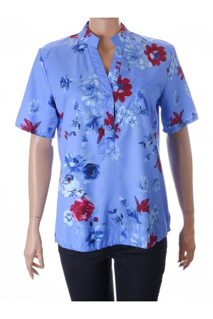 Halenka tunika modrá s barevnými květy s kapsičkou vel L
