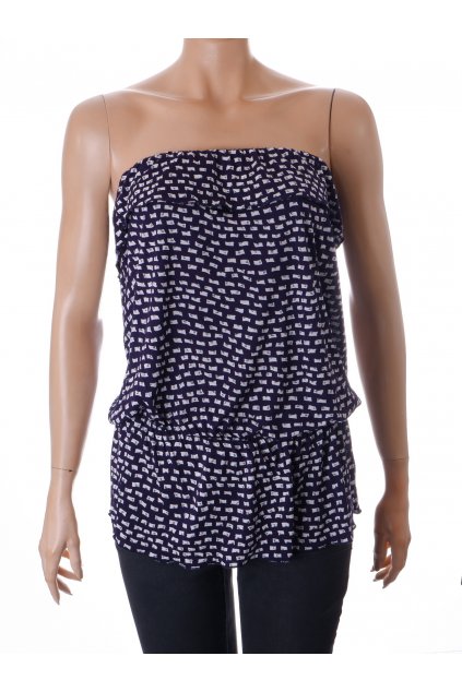 Halenka tričko F&F modrá s bílými kostičkami bez ramínek s volánkem v pase gumka vel M