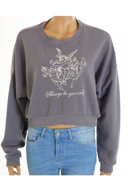 Mikina Primark šedá crop top s obrázkem vel. L