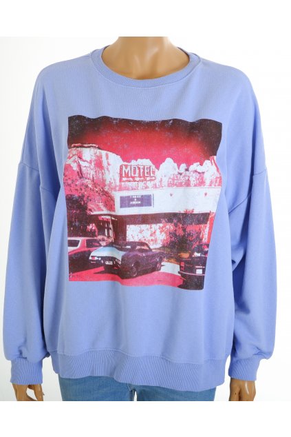 Mikina Primark modro fialová s obrázkem vel. L slabé ušpinění