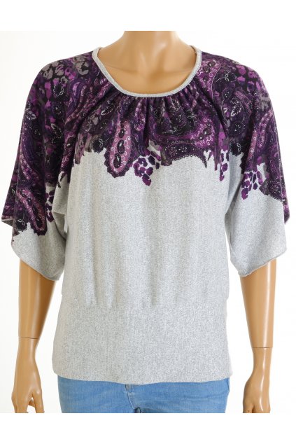 Tričko A.Bayer šedo fialové vzorované vel. M