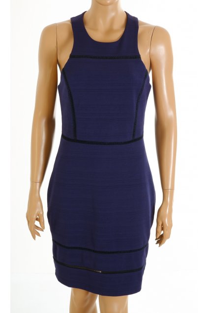 Šaty Adelyn Rae modré s tenkými krajkovými proužky vel. M