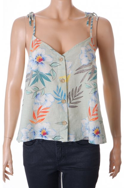 Halenka F&F vel. M 18% len zelená s barevnými květy