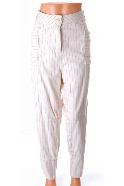 Kalhoty plátěné M&S vel. L/XL béžové s červ červenými proužky 100% bavlna