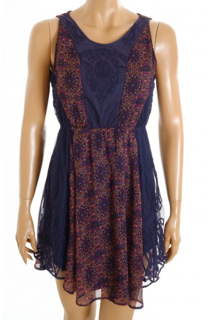 Šaty Review tmavě modré krajkové s květy vel. S